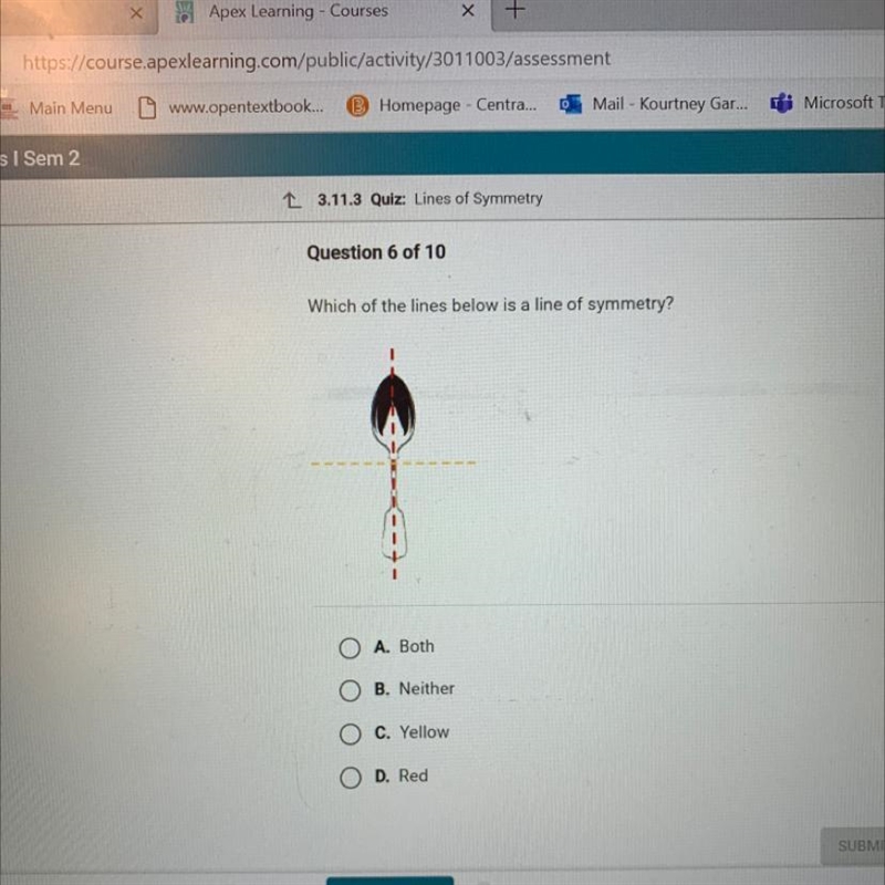 Which of the lines below is a line of symmetry?-example-1