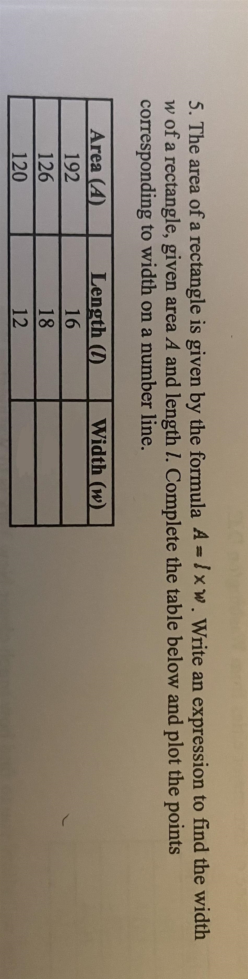 The area of the rectangle is given by the formula A = L x W. Write an expression to-example-1