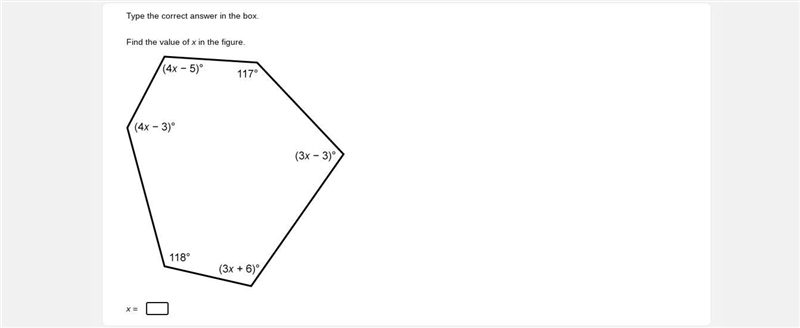 Type the correct answer in the box. Find the value of x in the figure.-example-1