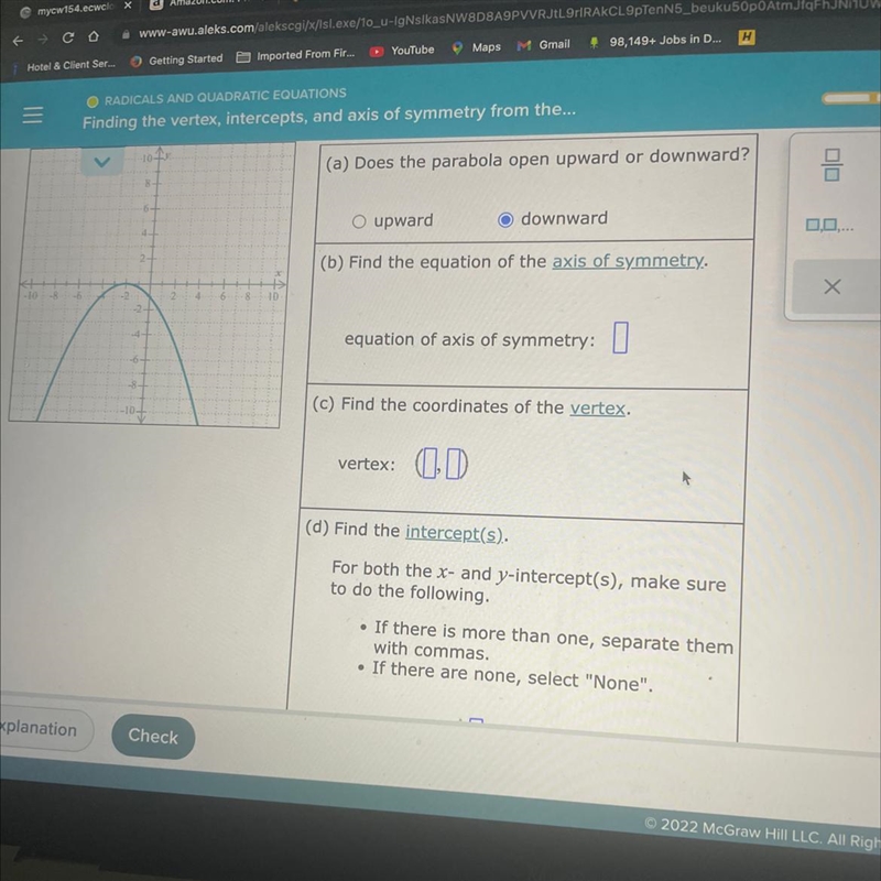 Use the graph of the parabola to fill in the table-example-1