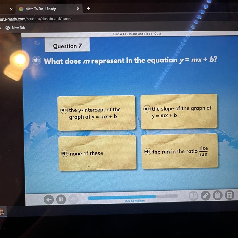 What does m represent in the equation y=mx+b? pls helpp-example-1