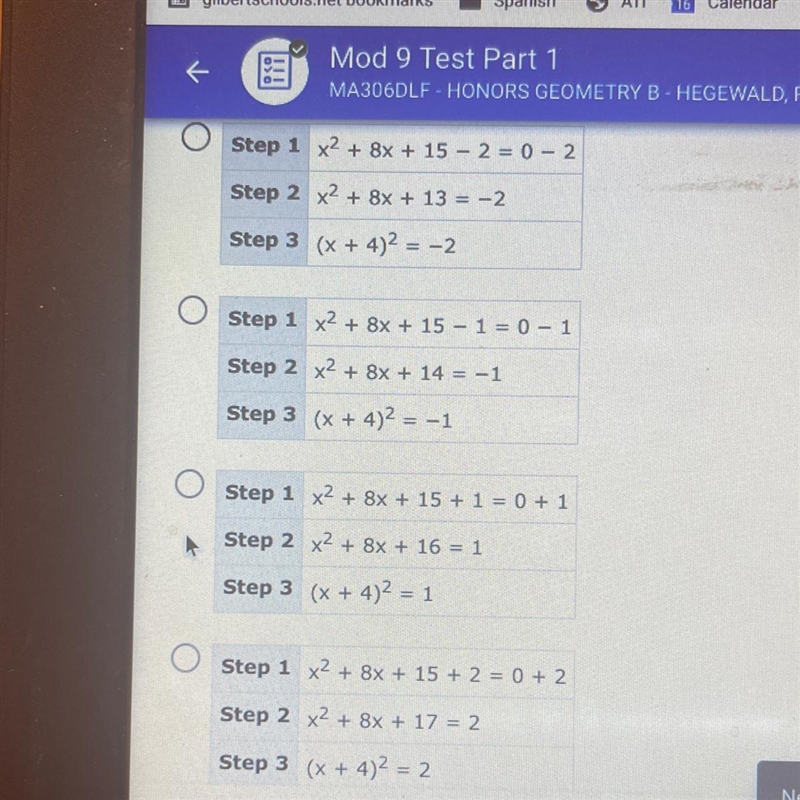 10. (09.02 MC)Which of the following tables shows the correct steps to transform x-example-1