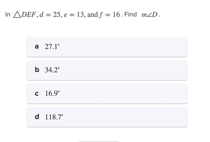 In DEF, d = 25, e = 13, and f = 16.......-example-1