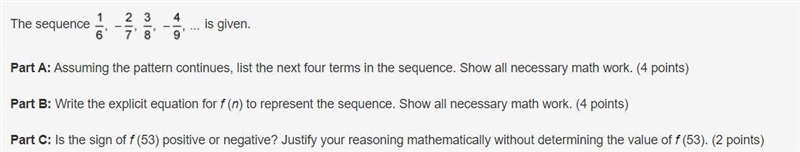 The sequence one sixth comma negative two sevenths comma three eighths comma negative-example-1