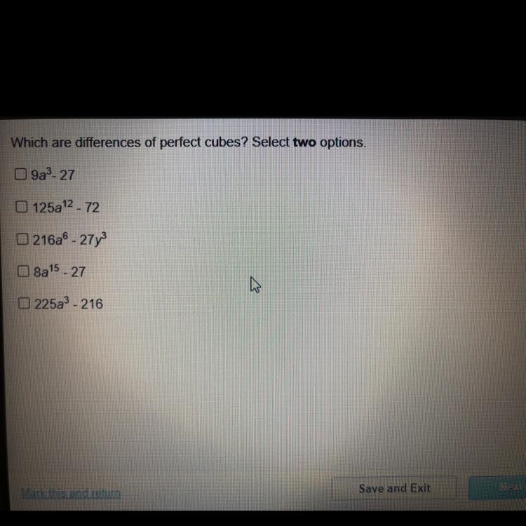 I need help finding which two could be differences of perfect cubes-example-1