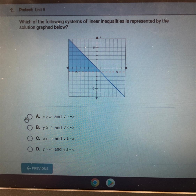 Which of the following systems of linear inequalities is represented by the solutions-example-1