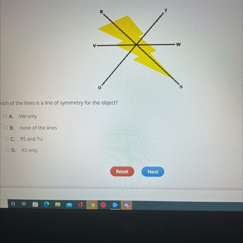 Which of the lines is a line of symmetry for the object ?-example-1