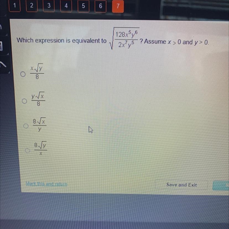 Which expression is equivalent to128x5y82x7y55 ? Assume x > 0 and y> 0HE888.+/X-example-1