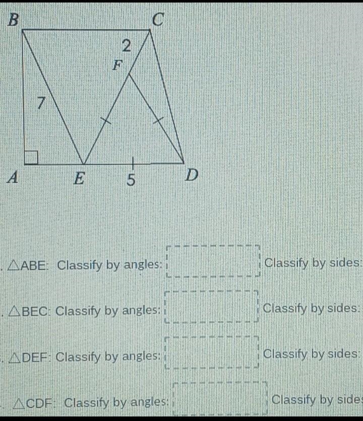 Classify each triangle by its angles and sides. Given are the following measurements-example-1