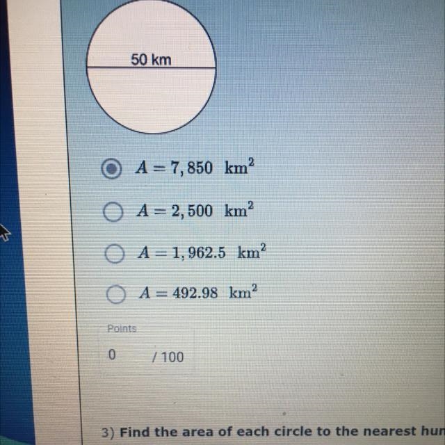 Find the area of each circle to the hundredth use 3.14 if needed-example-1