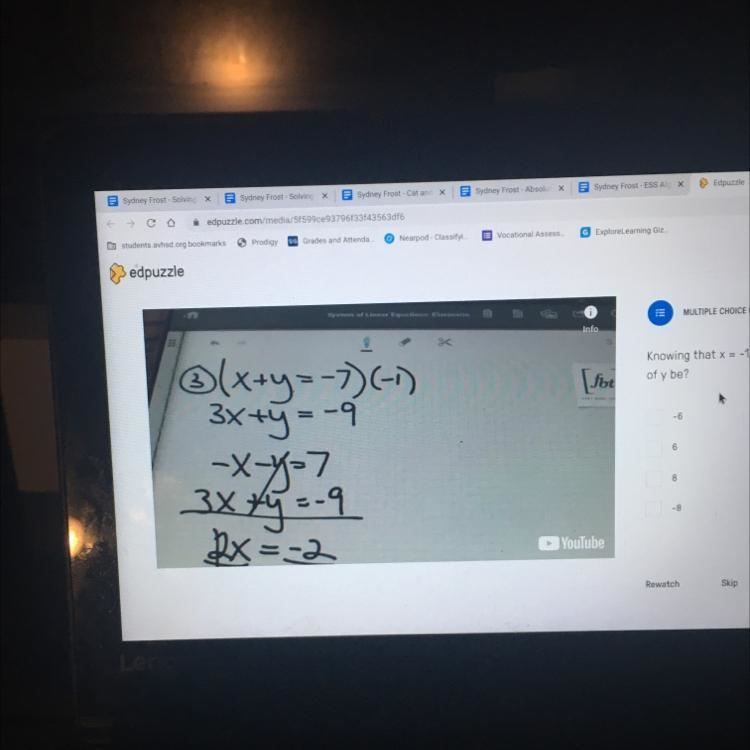 Knowing that x = -1, what will the valueof y be?-example-1