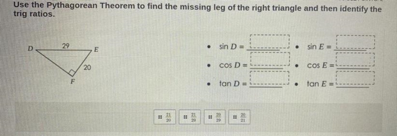 Use the Pythagorean Theorem to find the missing leg of the right triangle and the-example-1