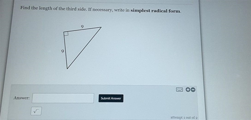 Find the length of the third side if necessary write in simplest radical-example-1