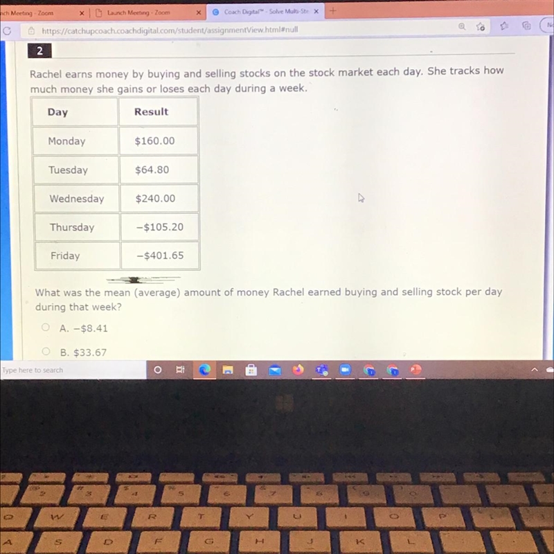 What was the mean (average) amount of money Rachel earned buying and selling stock-example-1