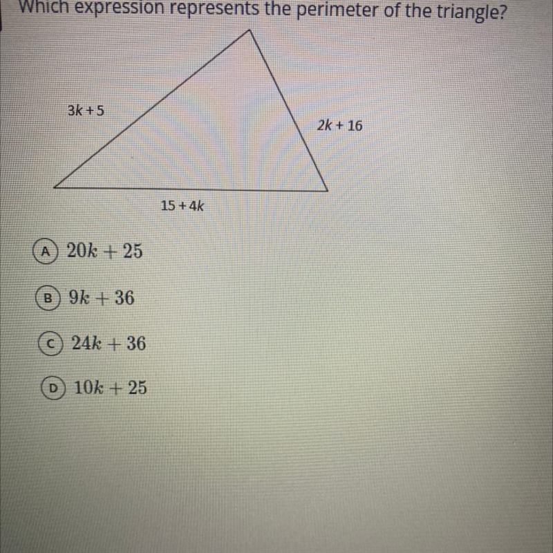 Which expression represents the perimeter of the triangle?-example-1