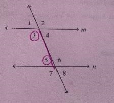 What is the relationship between ∠3 and ∠5?A. same-side interior anglesB. alternate-example-1