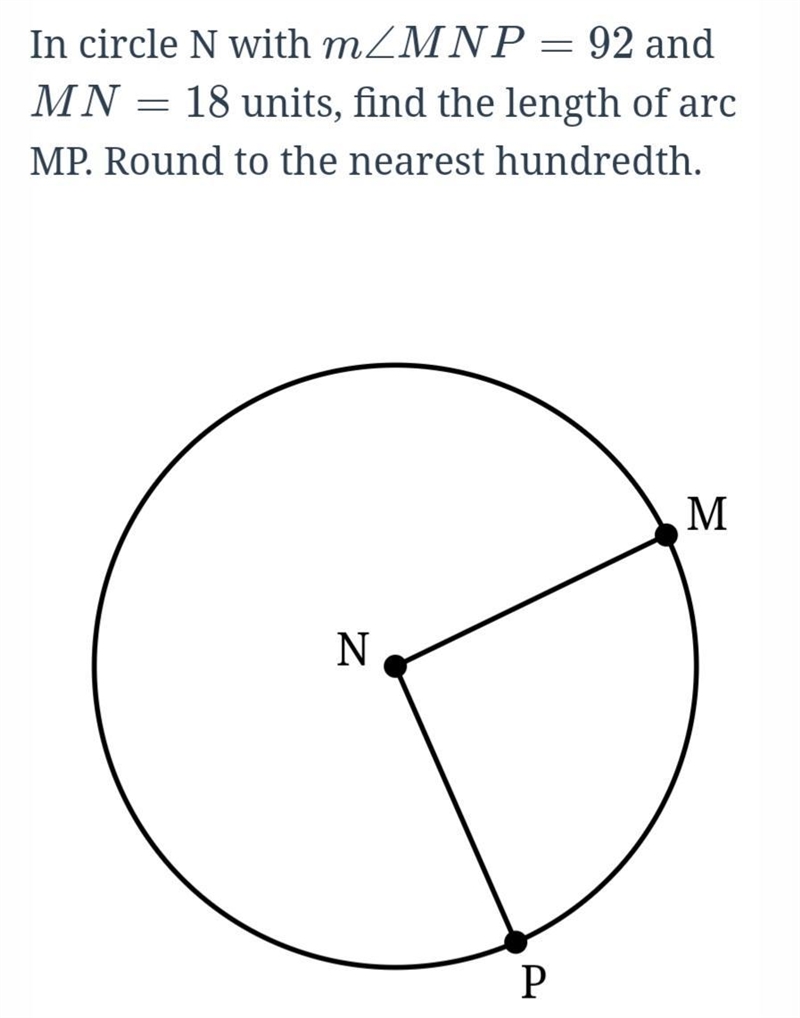 Find the length of arc MP. Round to the nearest hundredth.(degrees)-example-1