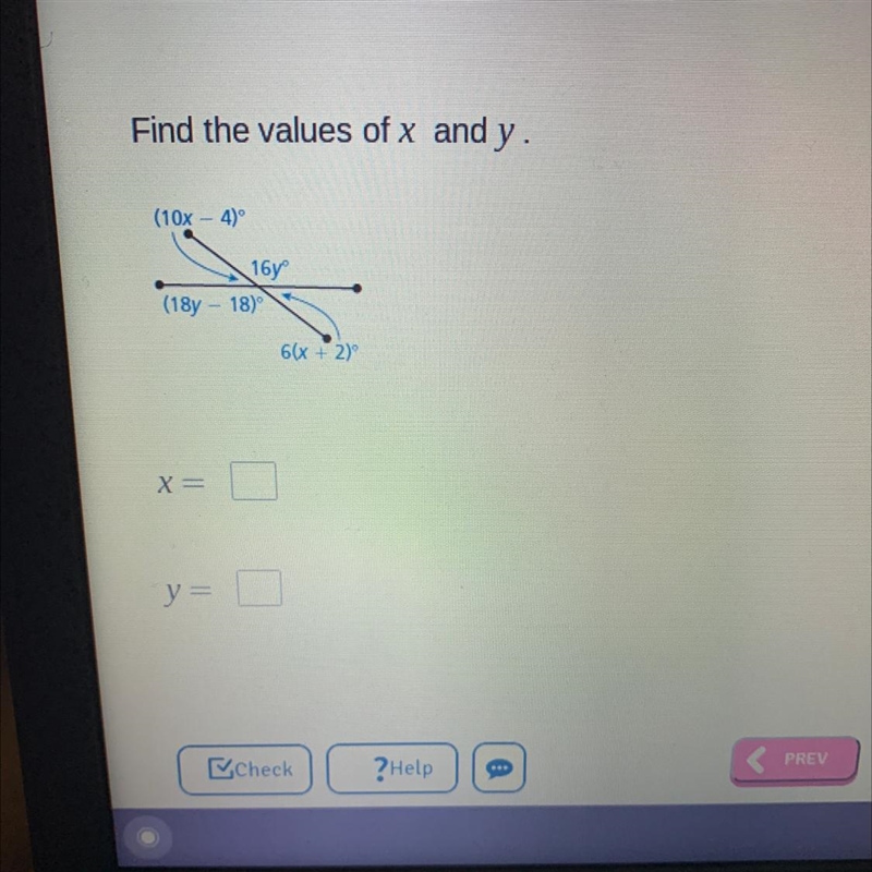 Find the values of x and y.(10x 4)16y18)(18y66x + 2)у-example-1