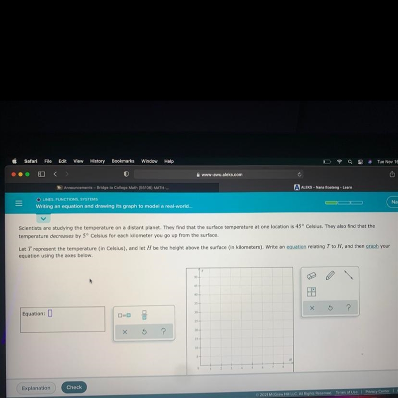 Write an equation relating T to H and the graph your equation-example-1