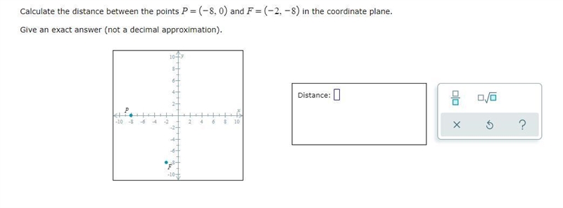 calculate the distance between the points and in the coordinate plane.Give an exact-example-1