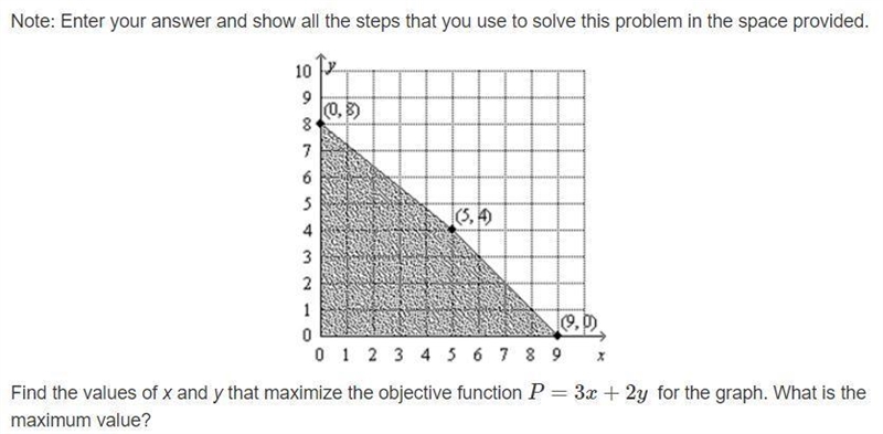 Find the values of x and y that maximize the objective function P = 3x + 2y for the-example-1