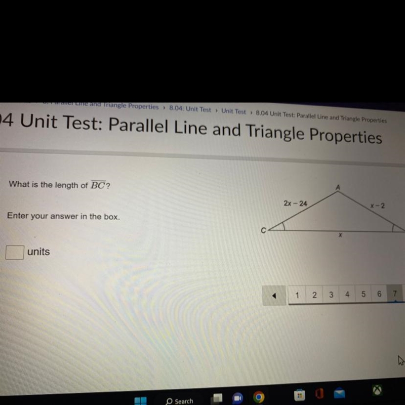 What is the length of BC? Enter your answer in the box. units Ac=2x-24 AB=X-2-example-1