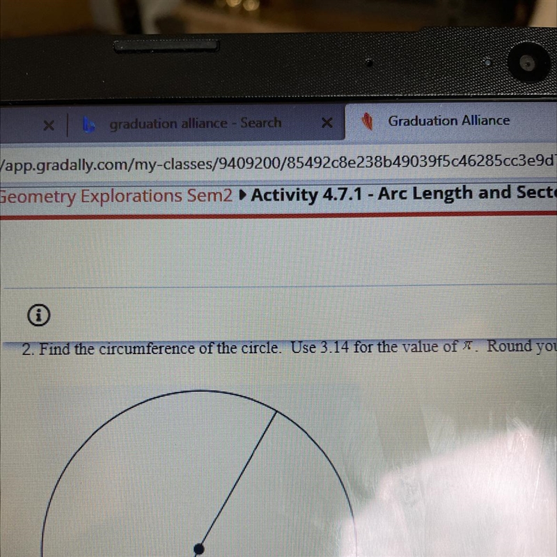 Need to find circumference of the circle. Use 3.14 for the value of pi. m let diameter-example-1