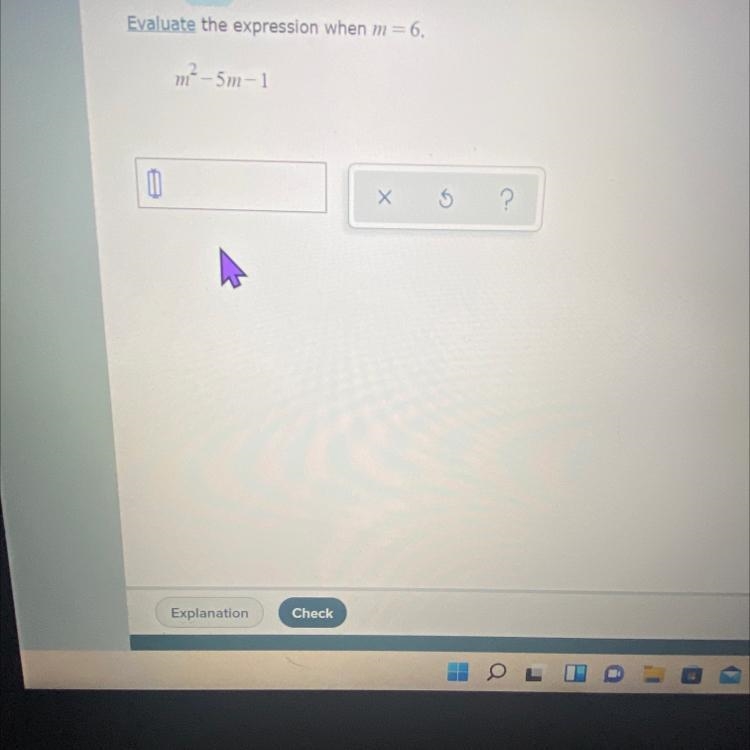 Please helpEvaluate the expression when M=six5 to the 2nd power - 5m -1-example-1