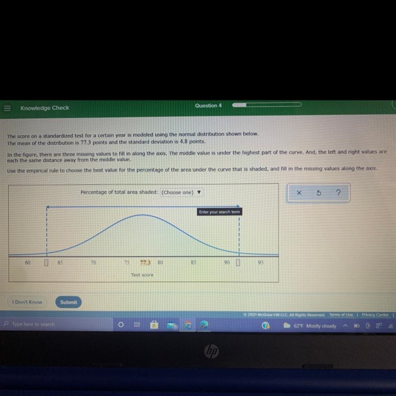 The mean of the distribution is 77.3 and the standard deviation is 4.8-example-1