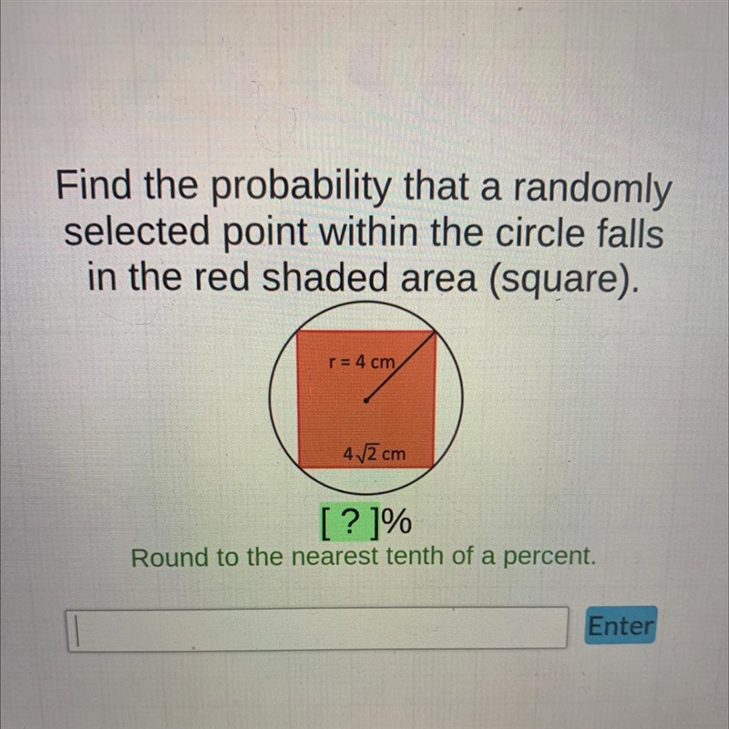 Find the probability that a randomlyselected point within the circle fallsin the red-example-1