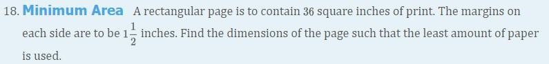 A rectangular page is to contain square inches of print. The margins on each side-example-1