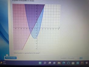 Which system is represented in the graph? y > x2 + 2x – 3y > 2x + 3 y < x-example-1