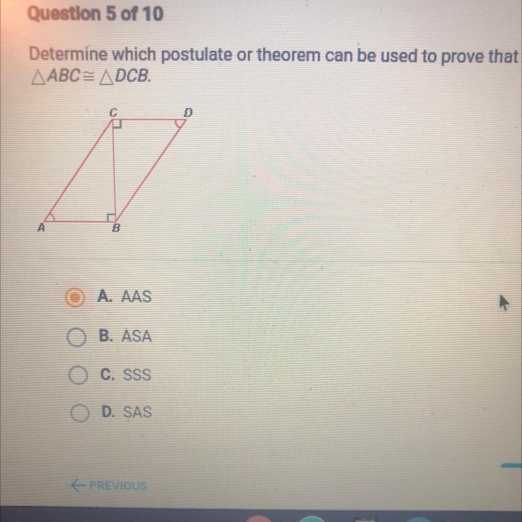 Determine which postulate or theorem can be used to prove thatAABC= ADCB.CBA. AASB-example-1