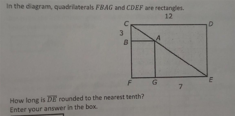 How long is DE rounded to the nearest tenth? Enter your answer in the box.​-example-1