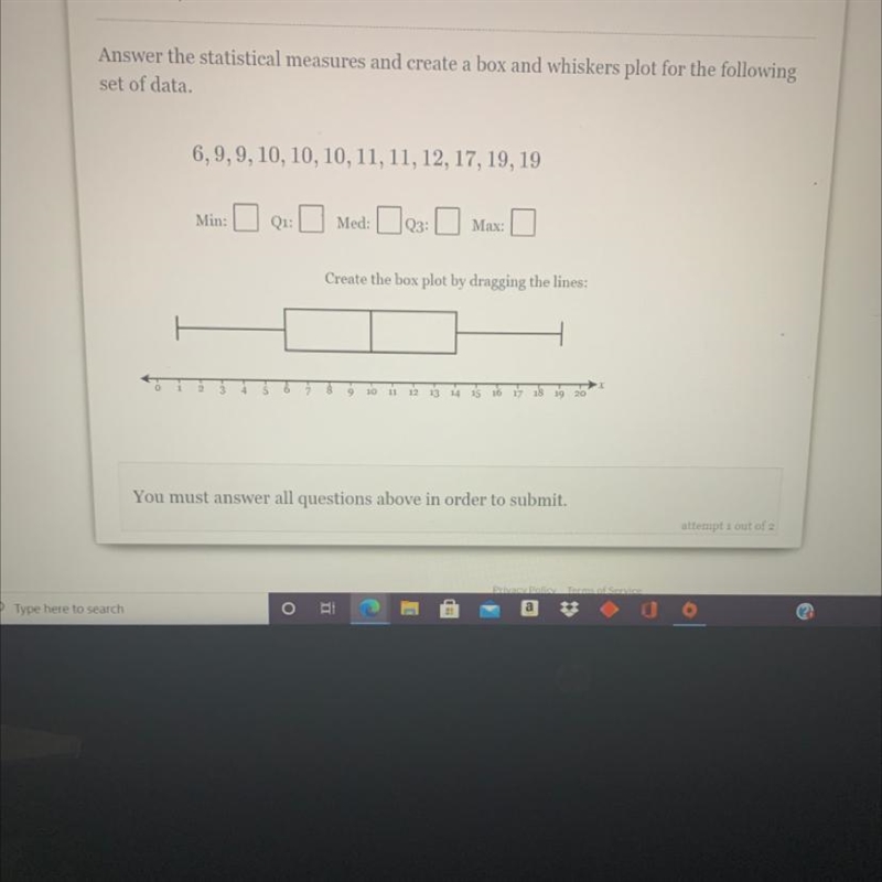 Answer the statistical measures and create a box and whiskers plot for the followingset-example-1