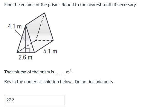 Find the volume of the prism. Round to the nearest tenth if necessary.-example-1