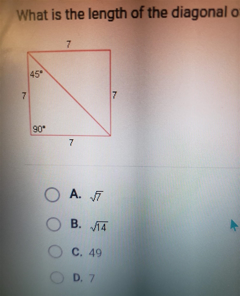 What is the length of the diagonal of the square shown below​-example-1