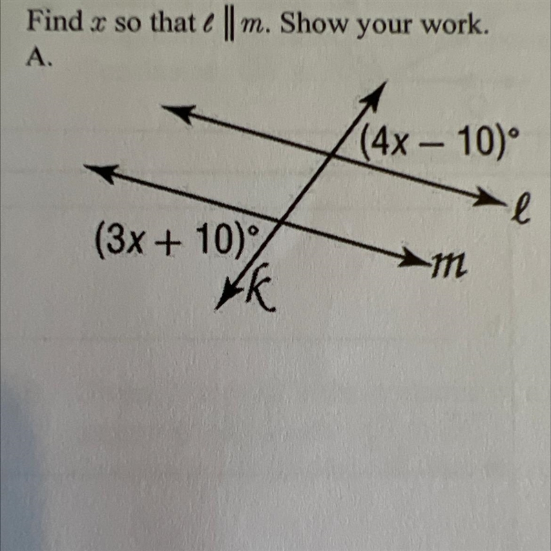 Find x so that l || m.-example-1