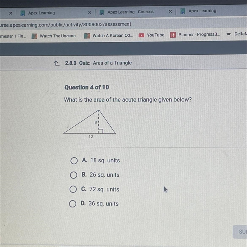 What is the area of 6 and 12 obtuse triangle-example-1