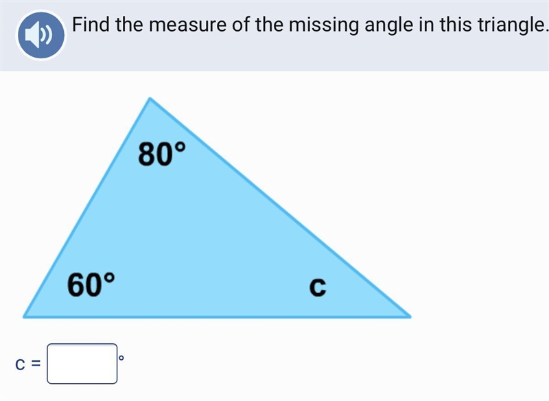 Find the measure of the missing angle in this triangle-example-1