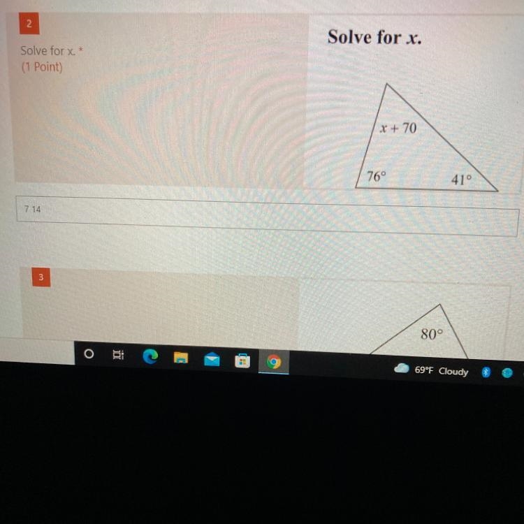 Solve for X. * (1 Point) x + 70 76° 410-example-1