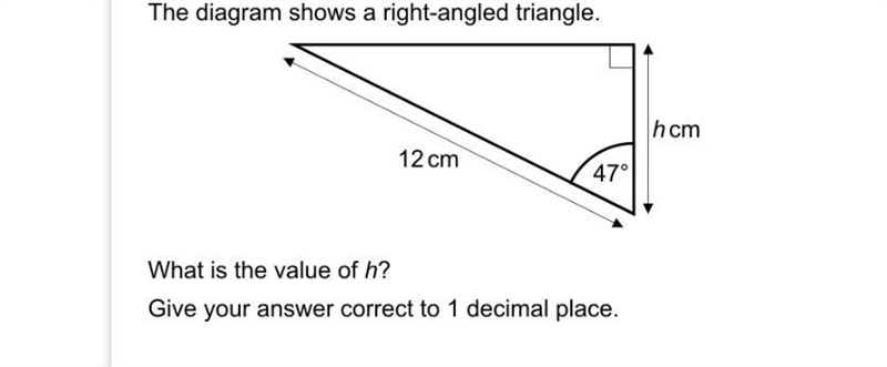 The diagram shows a right angled triangle.what is the value of h-example-1