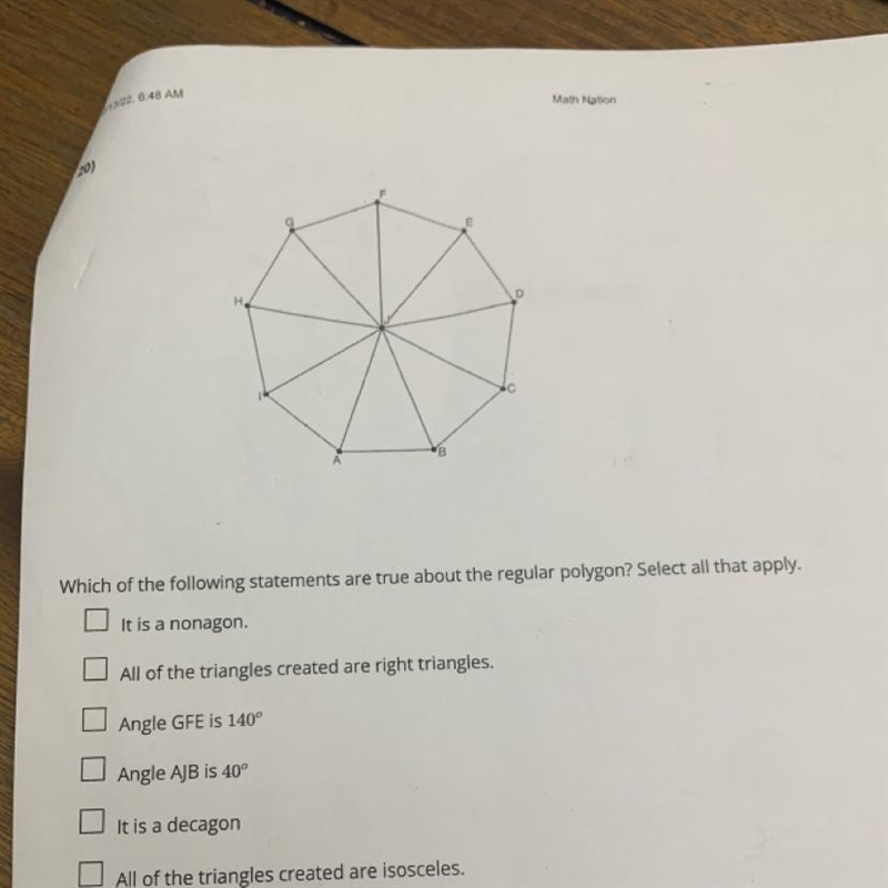 Which of the following statements are true about the regular polygon? Select all that-example-1