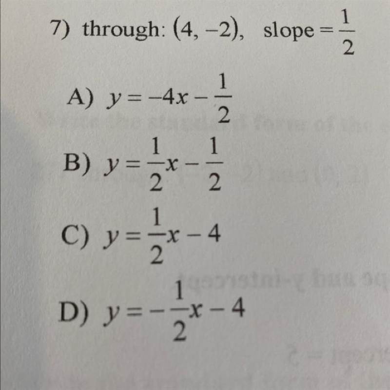 Instructions: Write the slope-intercept form of the equation of the line described-example-1