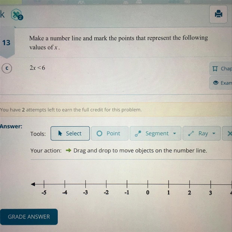 Make a number line and mark the points that represent the following values of x 2x-example-1