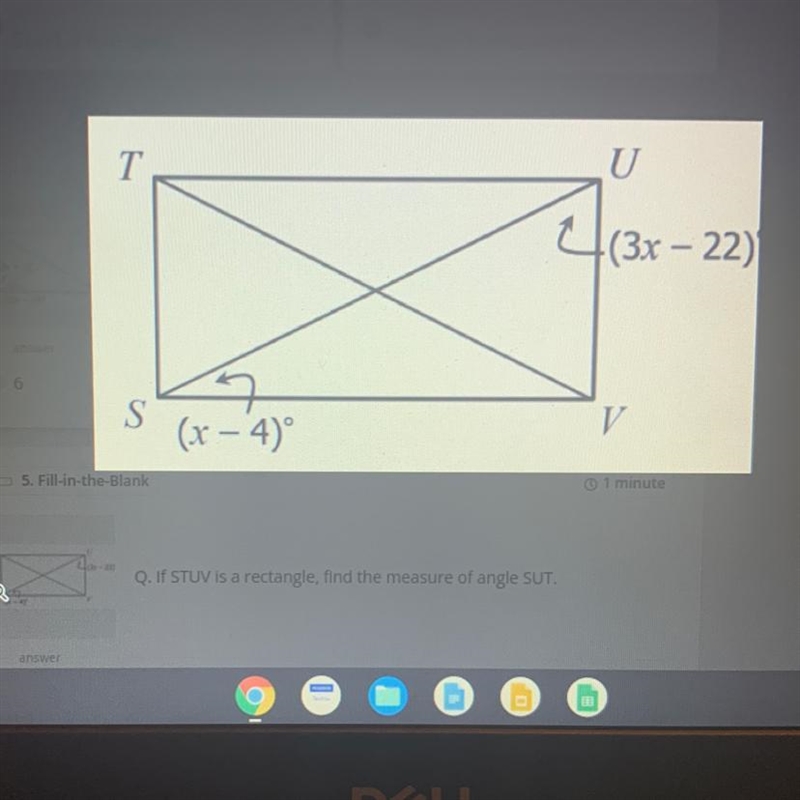 If STUV is a rectangle, find the measure of angle SUT-example-1