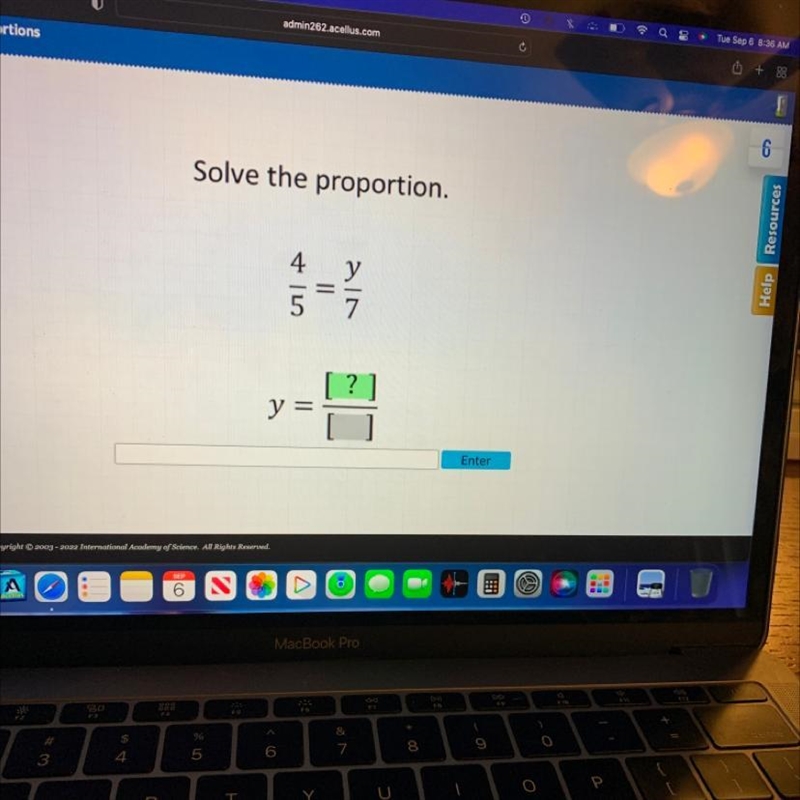 Solve the proportion. 4/5= y/7 what is y-example-1