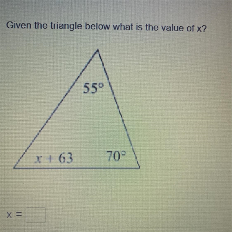 Given the triangle below what is the value of x?-example-1