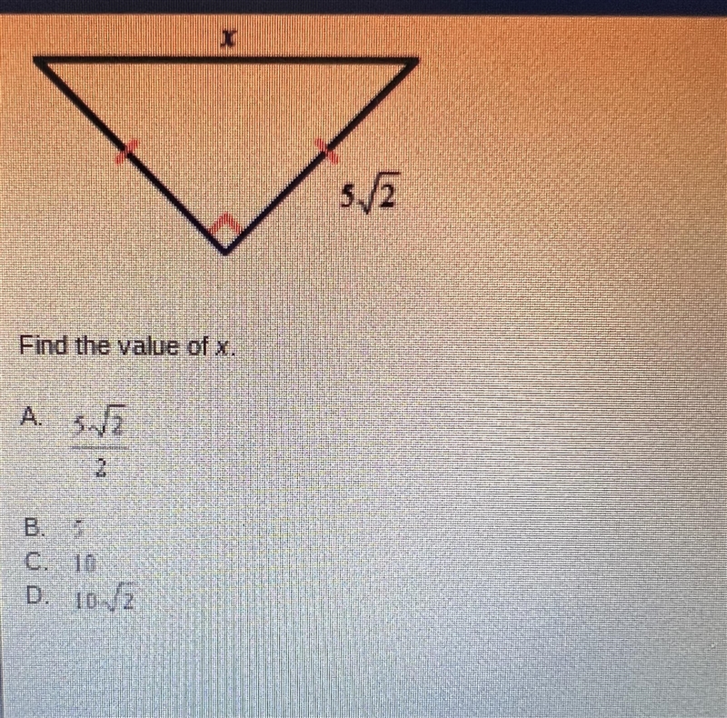 Find the value of x - A B C D-example-1