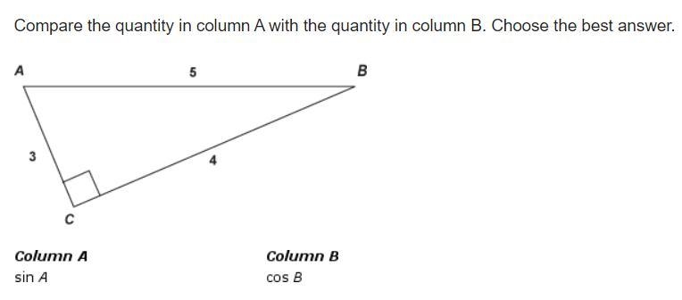 Compare the quantity in column A with the quantity in column B. Choose the best answer-example-1